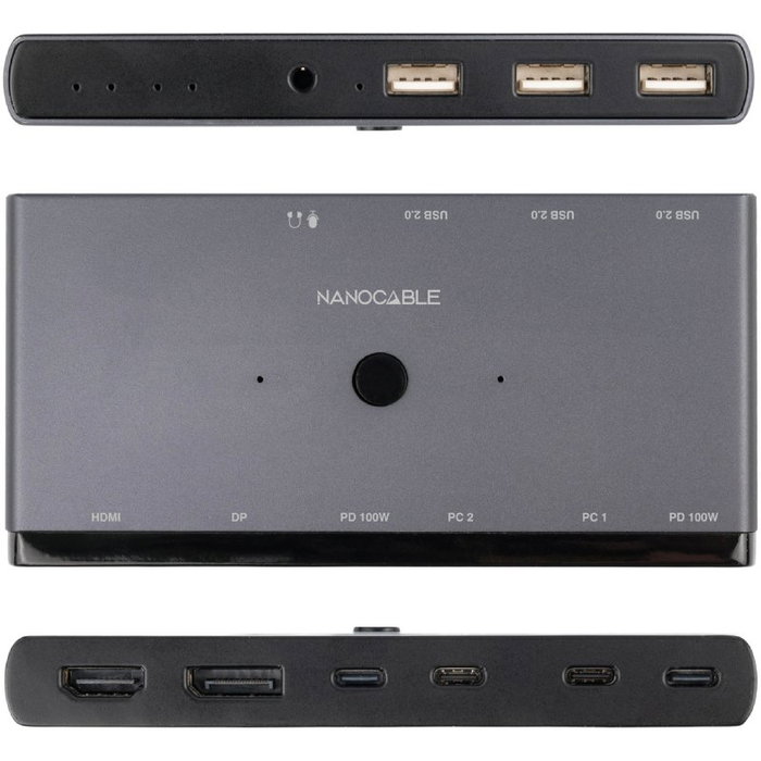 Nanocable Switch KVM 8K 10.12.0003 con HDMI, DisplayPort y USB-C PD